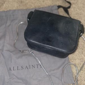 All Saints | star embossed black leather crossbody with silver chain